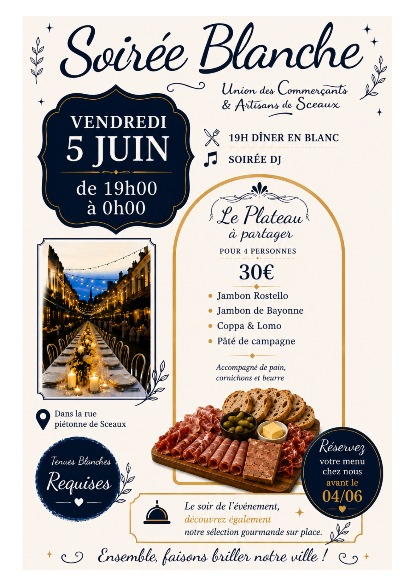 Soirée Blanche de Sceaux – Grande table festive rue Houdan